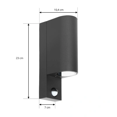 PRIOS Venkovní nástěnné svítidlo Prios Tetje, černé, kulaté, senzor, sada 2 kusů
