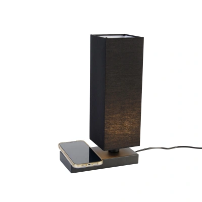Černá stolní lampa s černým stínidlem s dotykovou a indukční nabíječkou - Romina