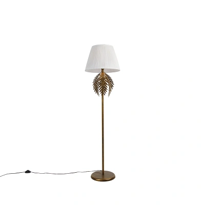 Vintage stojací lampa zlatá se skládaným odstínem bílá 45 cm - Botanica