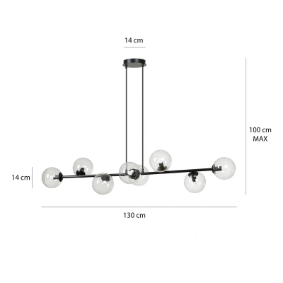 EMIBIG LIGHTING Skleněné závěsné svítidlo, 8 světel, černé, čiré, sklo, E14