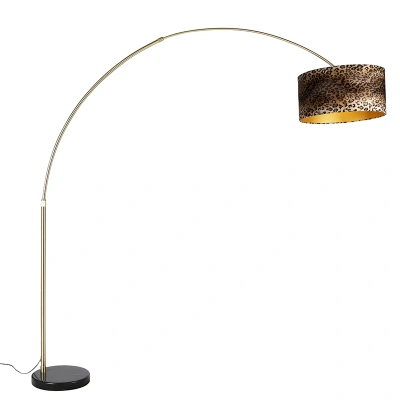 Moderní oblouková lampa mosazný černý mramorový odstín leopard 50 cm -XXL