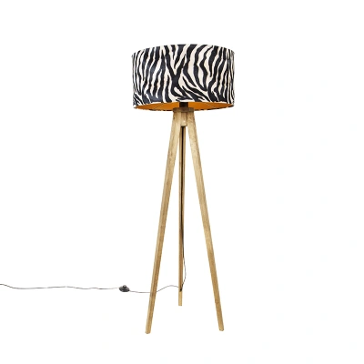 Vintage stojací lampa stínítko zebra design 50 cm - Tripod Classic