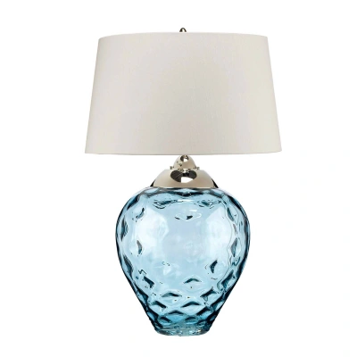 Quintiesse Stolní lampa Samara, Ø 51 cm, modrá, látka, sklo, 2 světla