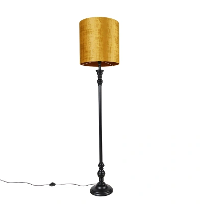 Stojací lampa černá se zlatým odstínem látky 40 cm - Classico