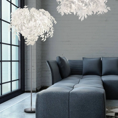 Reality Leuchten Stojací lampa Leavy, výška 180 cm, chrom/bílá, kov/plast