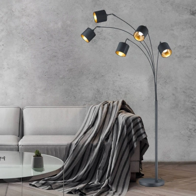 Reality Leuchten Stojací lampa Tommy, černá/zlatá, výška 200 cm, 5 světel, tkanina