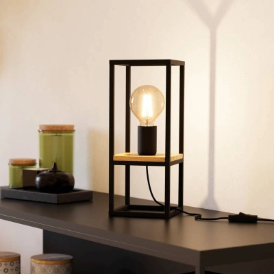 EGLO Stolní lampa Libertad, výška 35 cm, černá/dřevo, ocel