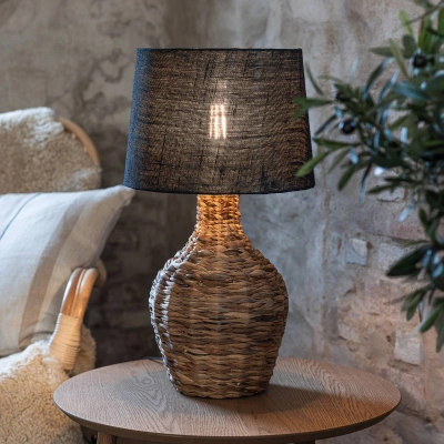 Markslöjd Stolní lampa Paglia, přírodní/černá, ratan/juta, výška 58 cm