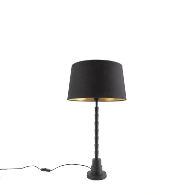 Stolní lampa ve stylu art deco černá s odstínem černé bavlny 35 cm - Pisos